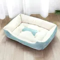 Soft plush rectangular dog bed in light blue and cream colors. - Single Bed with Rope / 30*40 [Suitable for within 2.5kg] / Light Blue