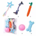 5-piece durable dog chew toy set with cotton ropes and rubber balls - Macaron Bone Rope Combo