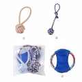 3-piece durable dog rope toy set for teeth cleaning, fetching, and play in blue and beige - 3-Piece Interactive Rope Knot Set