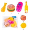 Set di 6 giocattoli sonori colorati per cani in vinile con pollo, hamburger e palline - Set Giocattoli Cigolanti Divertenti