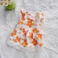 Beautiful floral print pet dress with flutter sleeves and lace hem for small dogs and cats - XS / Dresses / Yellow Floral