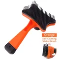 Self-cleaning slicker brush for pets in vibrant orange color for grooming and de-shedding - Orange