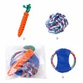 3-piece durable cotton rope dog chew toy set featuring carrot, ball and ring shapes - Carrot and Frisbee and Rope Ball Shape