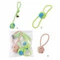 Durable 3-piece dog rope toy set for teething and interactive play in green and beige - Hand-Throw Ball And Double-Ear Ball And Single-Ear Ball / 3-Pack