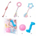 Set of 5 colorful dog chew toys featuring cotton rope and textured rubber shapes - Macaron Star Teething Combo
