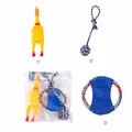 Robustes 3-teiliges Hundespielzeug-Set mit Quietsch-Huhn und geflochtenen Seilen - Handball Disc Huhn 3er Set