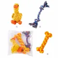 Set di 3 giocattoli da masticare per cani in corda di cotone con forme di anatra - Anatra Buffa + Osso + Nodo di Corda (Set da 3)