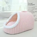 Soft pink striped plush dome pet bed for cats and small dogs - Small (45x30x25cm) / Striped Style / Pink