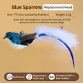 Ricambio per bacchetta gatto uccellino blu con piume vere e campanello per divertimento - 7x3.5cm (Piume Escluse) / Passero Blu