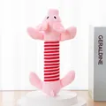 Giocattolo sonoro in peluche maialino rosa per cani piccoli con corpo a righe rosse - Maialino Animale a Striscia Lunga / Rosa
