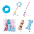 5-piece durable hand-woven cotton rope and rubber dog chew toy set for small dogs - Macaron Donut Toy Set