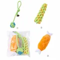 3-teiliges Hundespielzeug-Set mit Seilball, Kaustab und Plüsch-Hähnchenkeule - Zweifarbiges Seilball-Stab-Hähnchenschenkel 3er Set