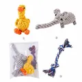 Set di 3 giocattoli da masticare per cani in corda di cotone, forme anatra ed elefante - Anatra Buffa + Elefante Grigio + Nodo di Corda (Set da 3)