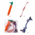 Durable cotton rope dog toy 3-piece set including carrot shape for teething and cleaning - 3-Piece Set Carrot + Double Knot Rope + Threaded Rope