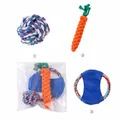 Interactive 3-piece dog toy kit including rope ball, carrot and blue frisbee for chewing. - Three-Piece Set / Small Frisbee + Carrot + Small Toy Ball Set