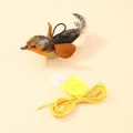Realistic interactive plush bird cat toy with elastic hanging cord and strong suction cup - Brown