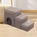 Gray foldable 3-tier pet stairs and storage box for small dogs and cats. - 3-Step Pet Nest Style (Style 5) / Gray