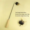 Bacchetta giocattolo per gatti in legno con campanello e piume naturali per il gioco - Bacchetta Telescopica / Grigio