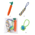3-piece set of durable braided cotton rope dog chew toys for teething and interactive play - Carrot and Single Ball and Corn Handle Shape