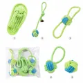 Collection of five durable green and blue braided cotton dog rope chew toys for pets - Grass Green Slipper 5-Piece Set