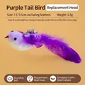 Testina di ricambio per bacchetta per gatti a forma di uccello viola con piume e campanello - 7.5x3.5cm (Piume Escluse) / Uccello con Coda Viola
