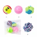 Lot de 4 jouets colorés pour animaux avec balles en corde et balle à picots - Set de 4 Pièces Mélange de Balles