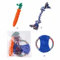 Durable cotton rope dog chew toy set featuring carrot and knot shapes for teeth cleaning - Carrot and Frisbee and Rope Knot Shape