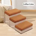 Three-step foldable pet stairs in coffee color with storage and dimensions - 3-Step Storage Style / Coffee