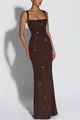 Elegant brown sequin evening gown with spaghetti straps and slim fit silhouette. - S / Dresses / Dark Brown