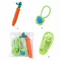 Set of durable cotton rope dog chew toys featuring carrot, ball, and slipper shapes - Slipper and Carrot and Multicolor Handle Shape
