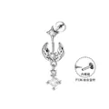 F136 titanium star and moon cartilage stud earring with internal threading mechanism - Star Moon Anchor Pendant (A1666) / 1.2x8mm Inner Thread Titanium Post / White