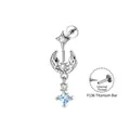 Star and moon cartilage earring with blue zircon, F136 titanium internally threaded post - Star Moon Anchor Pendant (A1666) / 1.2x8mm Inner Thread Titanium Post / Light Sea Blue