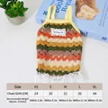 Sommerliche gestrickte Weste für kleine Hunde mit bunten Streifen und weißem Spitzenbesatz - XS (0.5-1kg) / Kleider / Böhmisches Wellenbraun