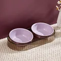 Ensemble moderne de gamelles doubles surélevées lavande avec support gris fumé transparent - Lavande