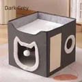 Dark grey foldable cube cat house with built-in scratching board and hanging plush ball - Single Tier Cat Head Opening (Dark Grey) / 40x40x36.5cm / Dark Gray