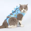 Light blue cat recovery suit with banana patterns and SMILE text for pet sterilization - Light Blue Banana