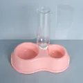 Roze automatische voer- en drinkbakset voor honden en katten met een dubbele kom - Verdikt Roze / Met Waterfles en Antislipmat
