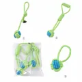 Variety of lime green and blue knotted cotton rope toys for dog dental cleaning and play - Bicolor Single Ear Hand Pull Handle (3pcs Set) / Three-Piece Set