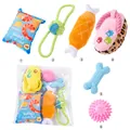 Comprehensive 6-piece dog chew toy set featuring plush squeaky toys and rubber balls - Slipper Spike Ball Chips Toy Set