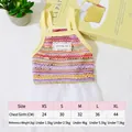 Buntes gestreiftes gestricktes Haustierkleid mit weißem Netzrock und detaillierter Größentabelle - XS (0.5-1kg) / Kleider / Hohl Gewebtes Rosa
