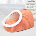 Panier pour chat en velours côtelé orange avec bordure blanche pour l'hiver - Petit (45x30x25cm) / Style Rayé / Orange