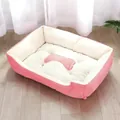 Soft pink plush dog bed with bone-shaped pillow for small to medium pets - Single Nest (with Bite Rope) / 30*40cm (Up to 2.5kg) / Light Pink