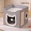 Minimalist foldable cube cat house with scratching board in light grey finish - Single Tier Cat Head Opening (Light Grey) / 40x40x36.5cm / Light Gray