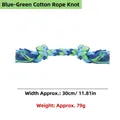 Giocattolo per cani in corda di cotone intrecciata blu e verde con due nodi per la dentizione - Nodi di Corda di Cotone / Circa 30 cm / Blu-Verde