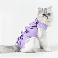 Tuta viola traspirante per il recupero del gatto con fiocchi protettivi post-operatori - S (3-6 catties) / Viola chiaro