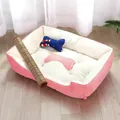 Cozy pink and white plush pet bed for small dogs featuring bone design and dog toys - Mat + Cloth Bone + Chew Rope Set / 30*40cm (Up to 2.5kg) / Light Pink
