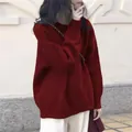 Pull en maille rétro bordeaux à col rond et coupe surdimensionnée pour femme style automnal - Taille unique / Hauts / Bordeaux