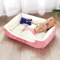 Soft pink and white plush dog bed set with matching bone pillow and cozy blanket - Blanket and Bone Pillow Set / 30x40 / Light Pink