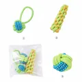 Detailed view of three durable cotton rope dog toys in vibrant green and blue patterns - Two-Color Popular Style (3-Piece Set)