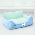 Cozy light blue and green striped pet sofa bed featuring cute cartoon eyes design - Letter Contrast Color Sofa Bed / No. 1 40x30x20cm (For within 3.5kg) / Blue